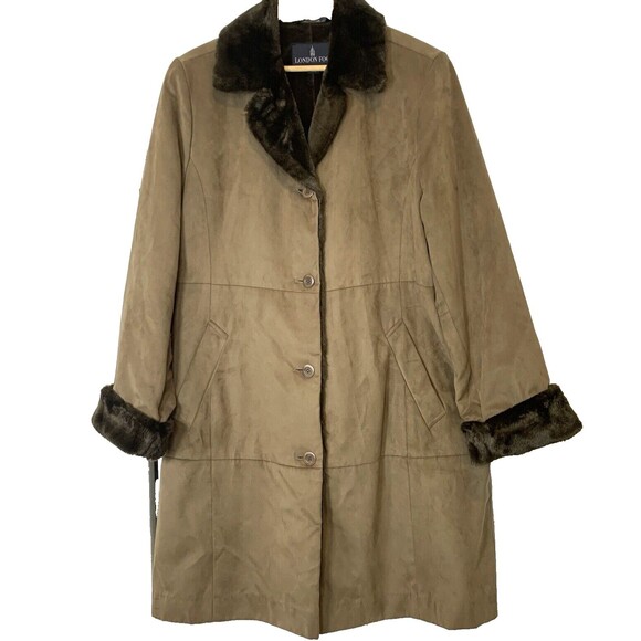 London Fog All Weather Suede Coat Womens XL Reg 3/4 Length Brown Classic VTG 90s - Picture 1 of 16